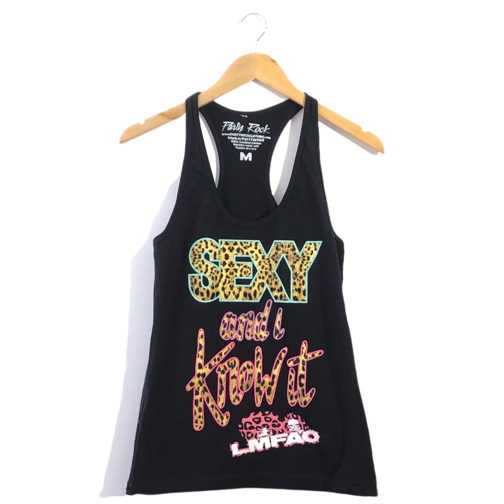 LMFAO Party Rock Clothing Sexy And I Know It Black Leopard Glitter Tank Top M